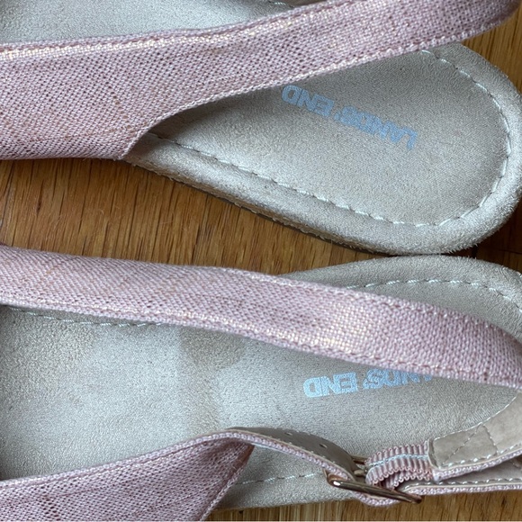 Lands’ End Canvas Slingback Wedge Sandals Peach Blush Metallic Size 10 - Picture 4 of 10
